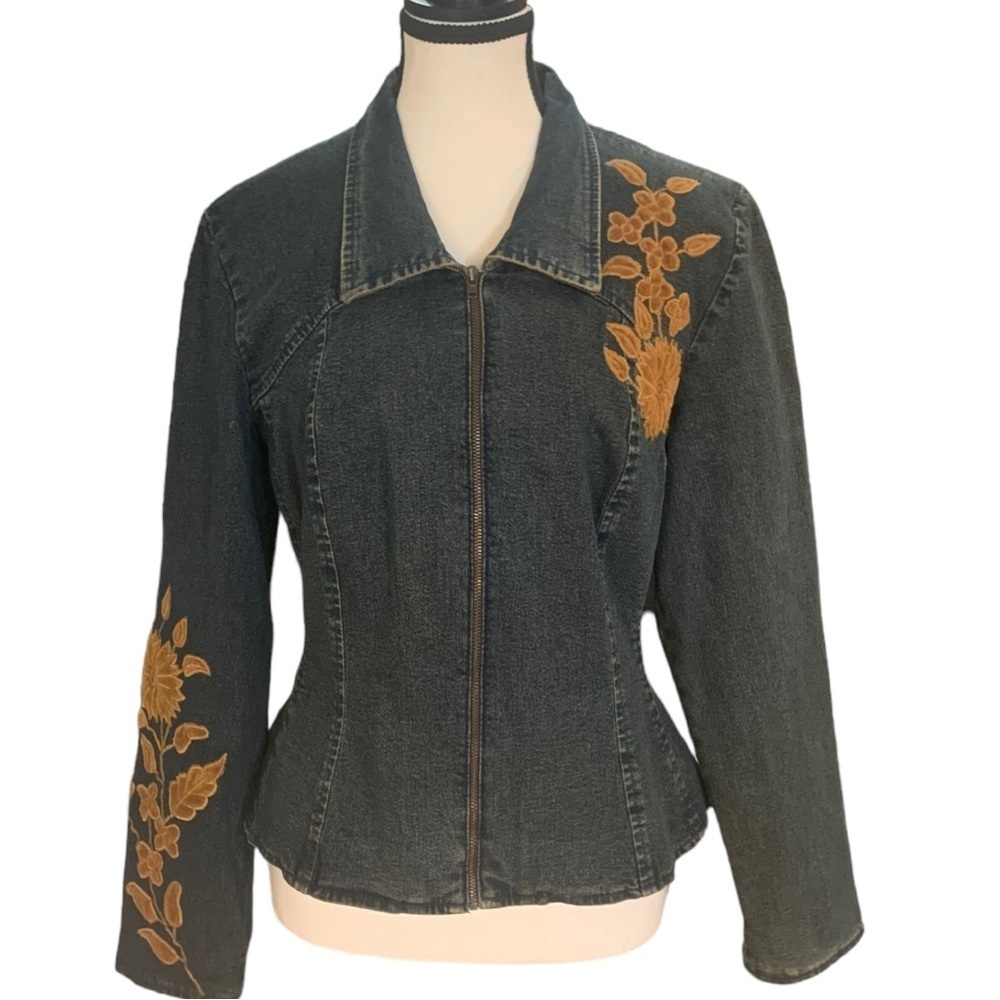 Double D Ranch Moto Jean Jacket Floral Embroidery